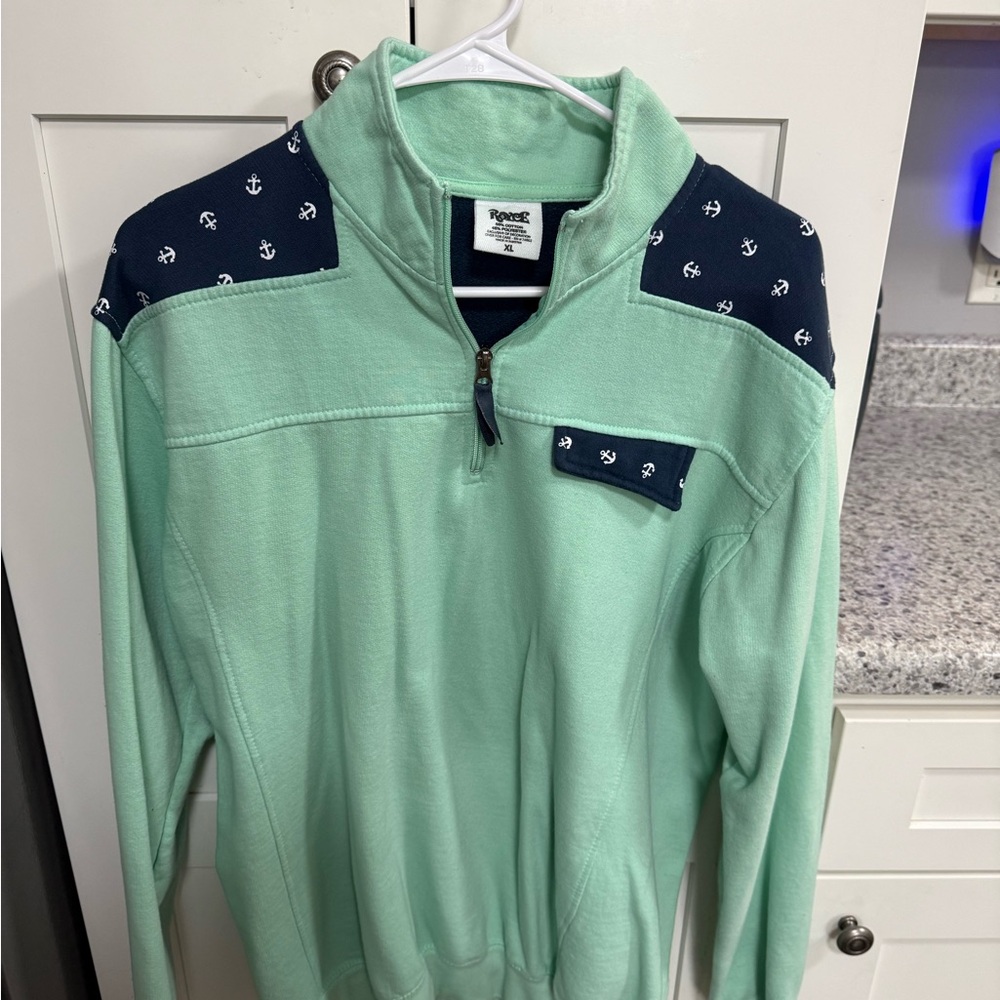 Vineyard Vines Mint Green Quarter-Zip Pullover with Navy Anchor Accents